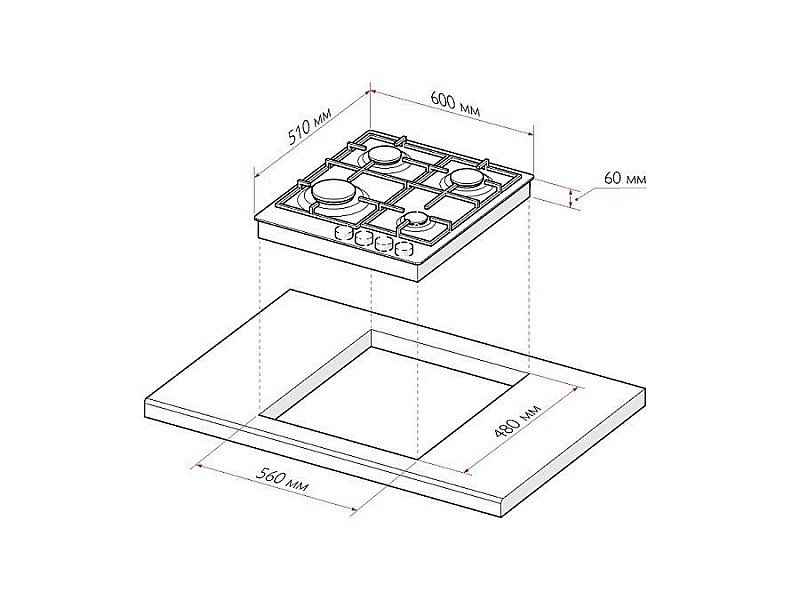 Газовая варочная поверхность GVG 640-1 WH